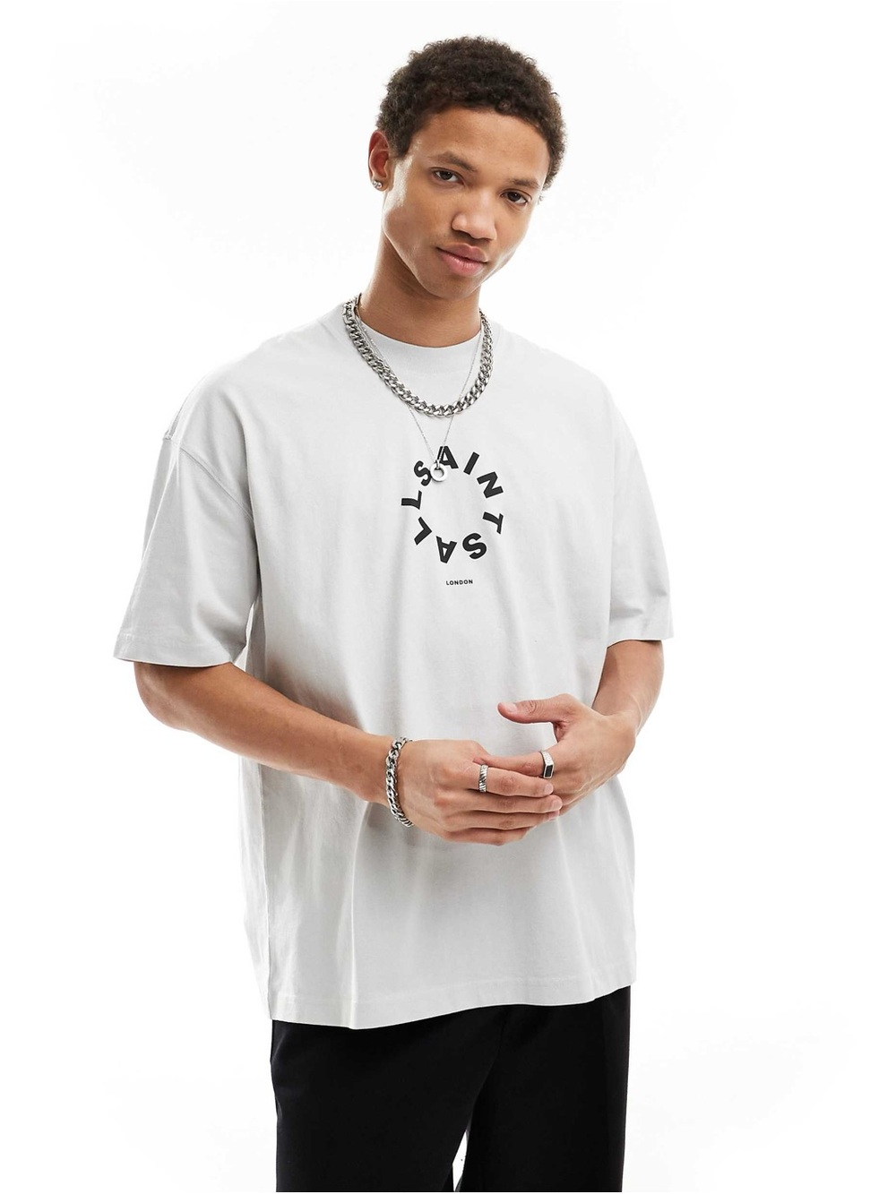 All Saints Light Gray Short-Sleeve Logo Tee NWT XXL